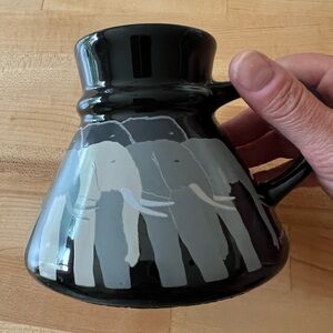 Otagiri Vintage Tom Taylor Elephants Tuskers Black No Spill Travel Mug ceramic